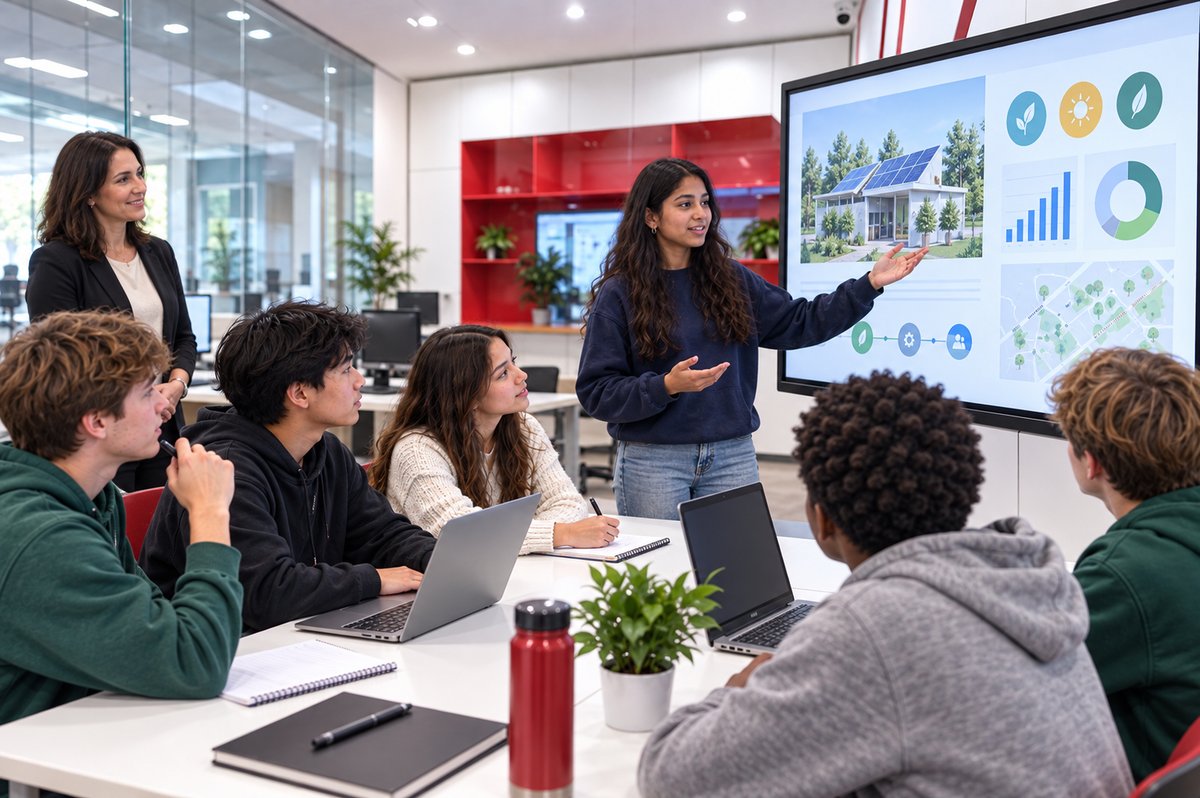 A CURIOO Campus student pitching a project to her class